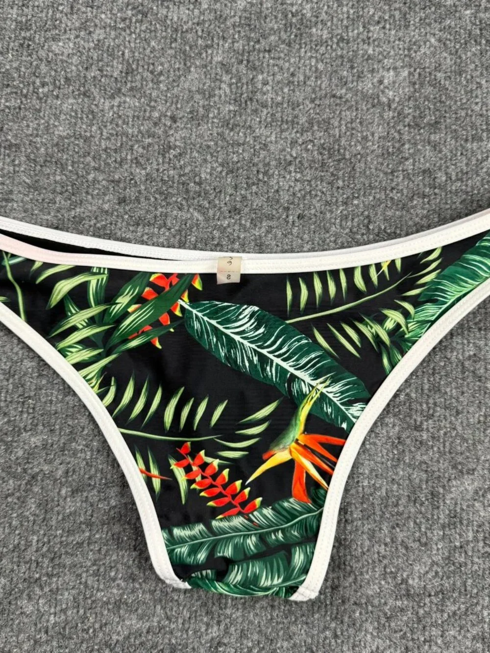 Cupshe Women's Size S Tropical Palm Floral Bikini Bottom Swimsuit Cheeky White